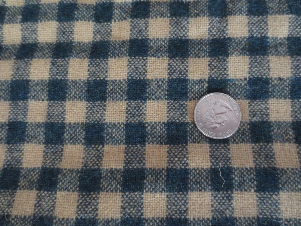 5239. NAVY & TAN CHECK Wool or Wool Blend FABRIC – 60″ x 2-1/4 yds.