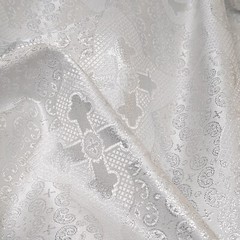 Silver Metallic Brocade Fabric Devotional Cross Design By Yard Baptism Bridal