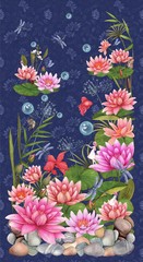 Sapphire Whispers of Pond Life Panel 24 x 44 from Studio E