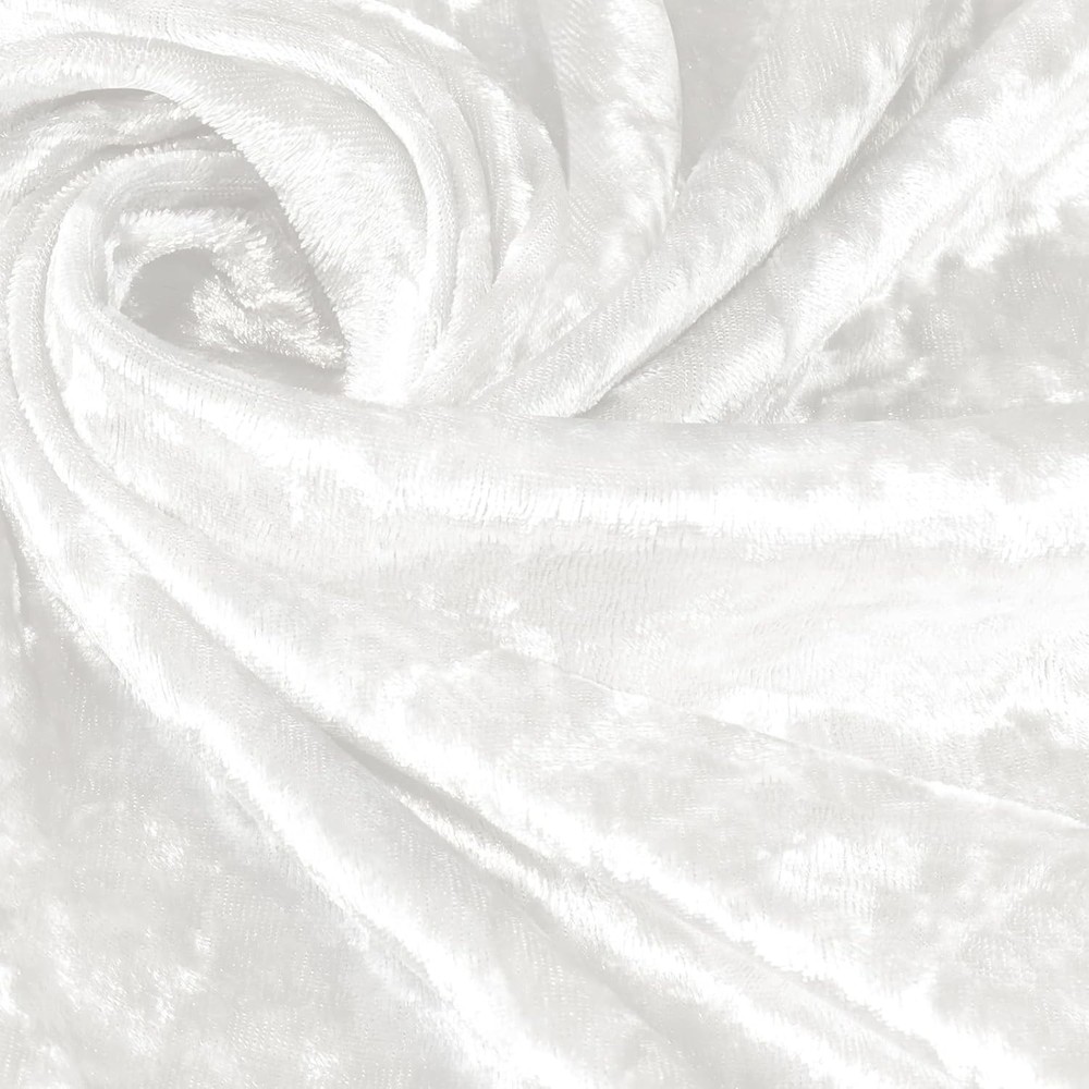White Stretch Crushed Velvet Fabric by the Yard, 1 Yard 63″ Wide Soft Fabric Lux
