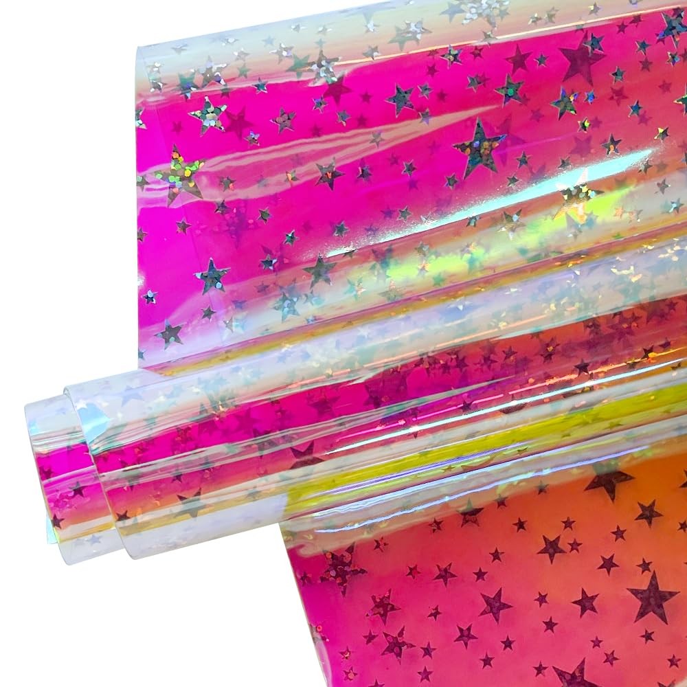 12 Gauge See Through Clear Jelly Fabric Glitter Stars TPU 16×53 Inch Red
