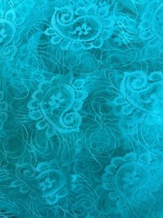 Teal Paisley Floral Lace Fabric By the Yard 46″ Wide