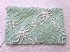 creamy jade green vtg chenille bedspread fabric 17″ x 25″ quilt material