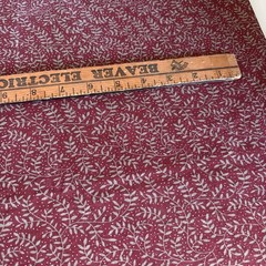 Burgundy Wine Color Fabric With Muted Green Leaves And Stems 44 Wide 2 1/3 Yds