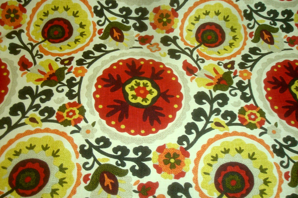 1 of 30 yds Richloom Kas Fabric Suzani style Medallion Red Upholstery 54″w BTY