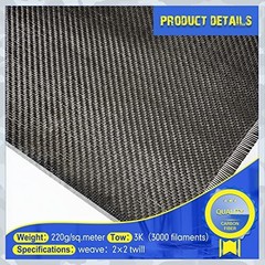 6.5ft x 12″ Carbon Fiber Fabric Roll – 2×2 Twill Weave for Cars, Boats, & Concre