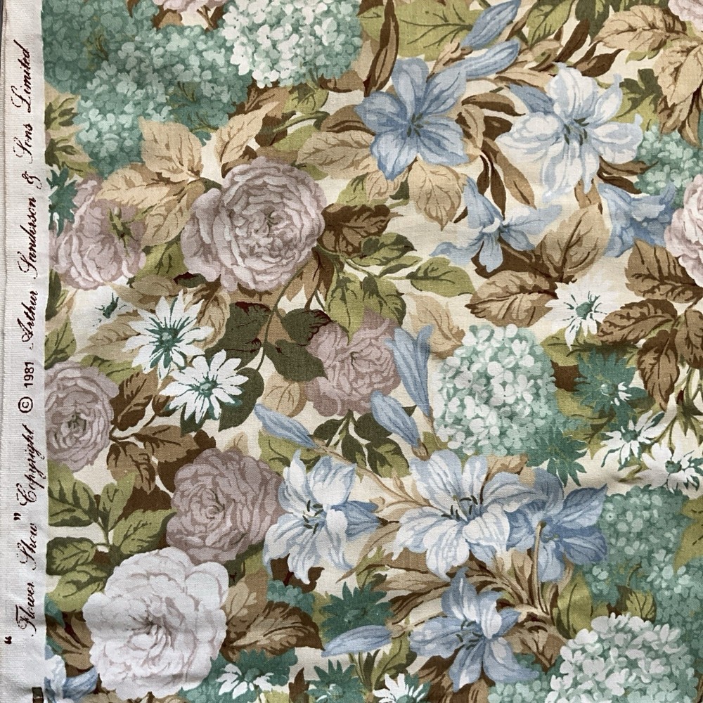 Vtg 1981 Arthur Sanderson Flower Show Home Decor Fabric Cotton 7 3/4 Yds x 50″W