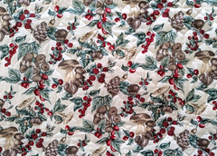 BTY x 44″ Fabri-Quilt QUILTED Fabric WINTER BERRIES Mushrooms PINE CONES
