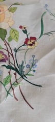 VTG Madeira Tablecloth linen & organza appliqued & embroidered flowers 68 /110