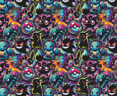 Pokemon NEON Color Cool Custom Print 1 Yard Fabric Seamless Design Approx 59×36