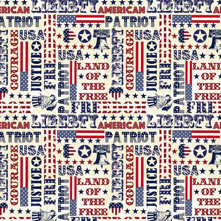 Patriotic Fabric | USA Word Collage Red Blue Beige | Timeless Treasures YARD