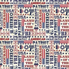 Patriotic Fabric | USA Word Collage Red Blue Beige | Timeless Treasures YARD