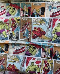 Marvel Avengers Multicolor Comic Strip Print Fabric Comic Pattern