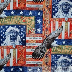 BonEful Fabric FQ Cotton Quilt VTG L Indian Native American Flag Star Eagle Bird