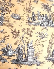 Mustard Yellow Toile de Jouy Fabric – French Country Pastoral Print Home Decor