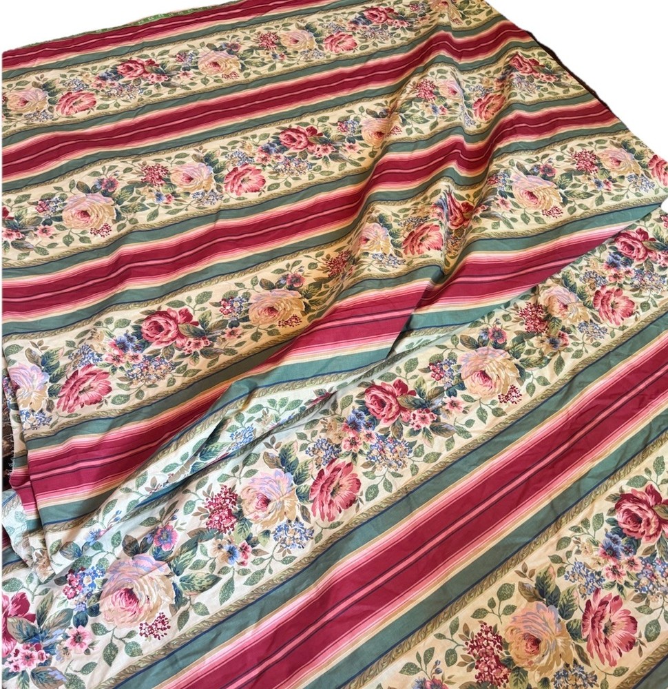 Vintage Floral & Striped Fabric Pink Maroon Green 90 X 216 Cotton Blend