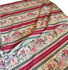 Vintage Floral & Striped Fabric Pink Maroon Green 90 X 216 Cotton Blend