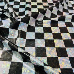 Printed Metallic Chess Squares Fabric Stretch Spandex for Swimwear by yard