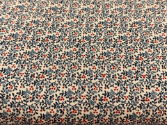 Vtg Allover Floral Fabric By Marcus Brothers Lt Blue Dark Blue Red On Beige BTHY