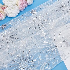 2 Yards×61.4 Inch White Stars Moon Sequins Lace Fabric Sparkly Embroidery Fab…