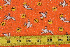 By 1/2 Yd, Vintage, Halloween-Theme Ghosts & Bats on Orange Quilt Cotton, V640