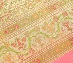 Sushila Vintage Golden Sari Remnant Scrap Pure Silk Floral Woven Craft Fabric