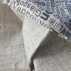 Burlap Jute Fabric with City Name Printed Beige Black Lot of 4 Yd L x 88″ W READ