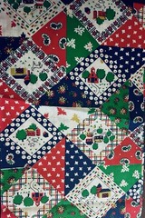 VTG CHEATER QUILT Novelty Ditsy Patchwork with Houses & Farms 26″x9″ Remnant