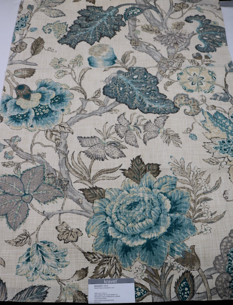 Kravet Basics Fabric Remnant 36″x25″ Pattern “Bagary” Color Blues Greys