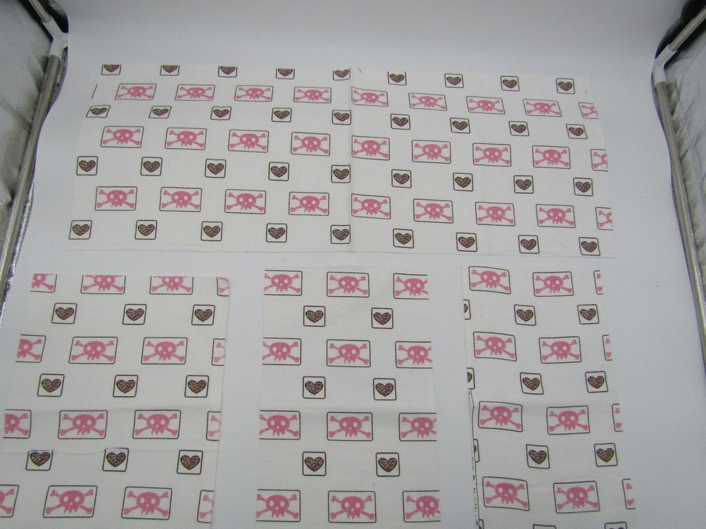 Fabric Cotton Skulls and Hearts on Pink 4 piece
