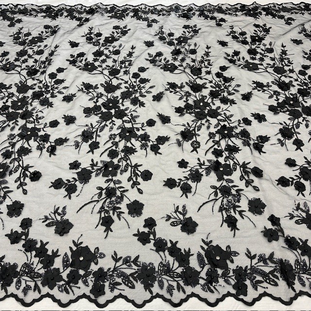 3D Floral Lace Fabric by Yard – Luxury Embroidered Bridal Mesh VT-35