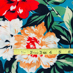 Cranston Cotton Fabric Remnant 1.5 Yards x 58″ Wide Red Orange Floral On Teal