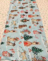Christmas*Cute Dogs* Decorating* Light Strings*Trees*Wreaths *100% Cotton*8″x22″