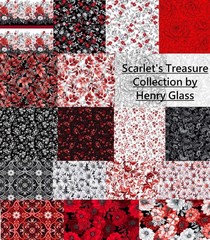 Henry Glass – Scarlet’s Treasure – Large Floral – Black/Red, Fabric by the Yard