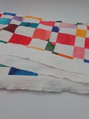 Organic Cotton Knit Sewing Fabric Colorful Watercolor Checkered Nicola Design