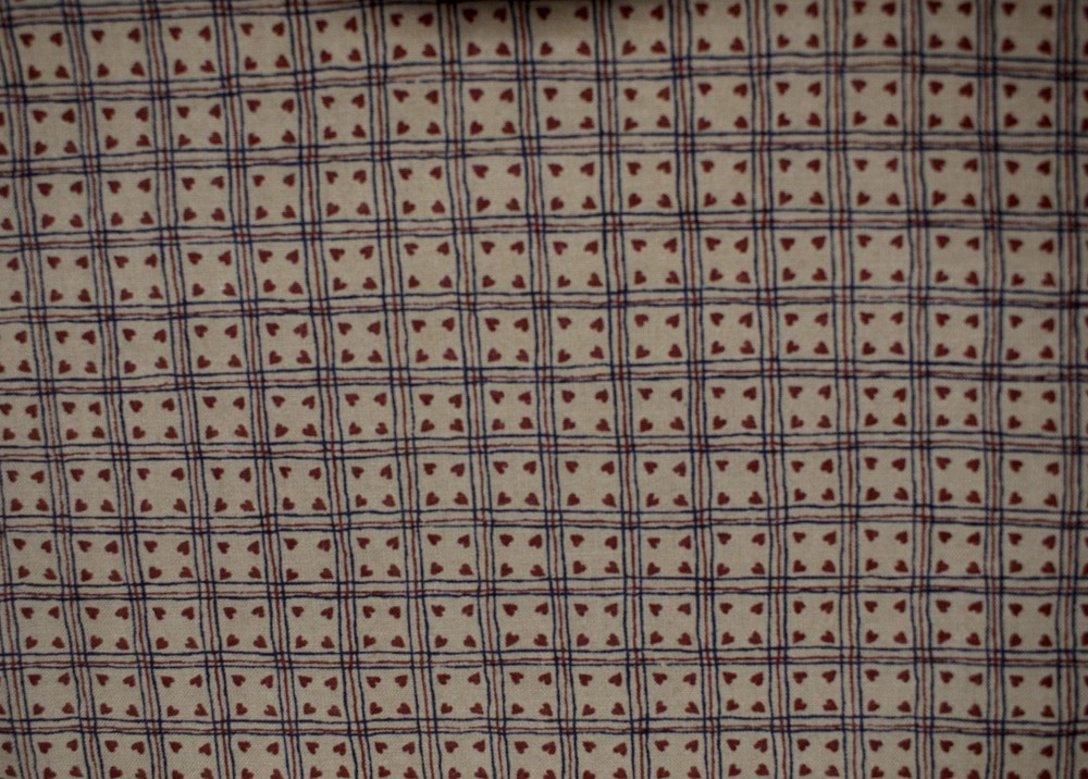 TINY MAROON HEARTS IN MULTI STRIPE CHECKS D 100% COTTON FABRIC 18X44 INCHES
