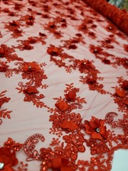 3d Red Floral Lace Fabric Sold By The Yard Embroidered Rhinestones 3d Lace Prom