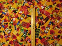 HOT SAUCE BOTTLES HOT SAUCES ORANGE FOOD SNACKS COTTON FABRIC FQ