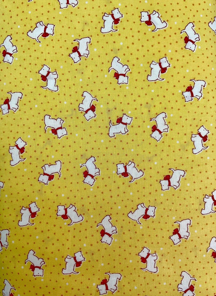 Handworks – Happy message 30’s – Scottie Dog Scatter – Yellow 1/4yd