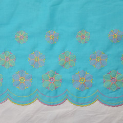 Light Blue Pastel Floral Embroidered Fabric Scalloped Border Edge 23″ x 6.5 Yds