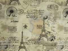VINTAGE PARIS EIFFEL TOWER MAP SCRIBE TANS COTTON FABRIC FQ