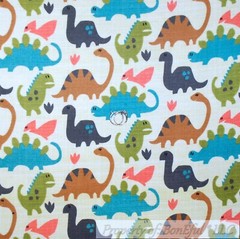 BonEful Fabric FQ Cotton Flannel Quilt Brown Blue Gray Green Dinosaur Boy Print