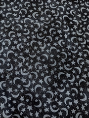 Cotton Fabric Moon & Stars, Black, Gray & Glitter Sparkle By The Yard 44″