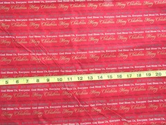 1 yd Cotton Red with Christmas Sayings in Metallic Gold, White, Green & Black