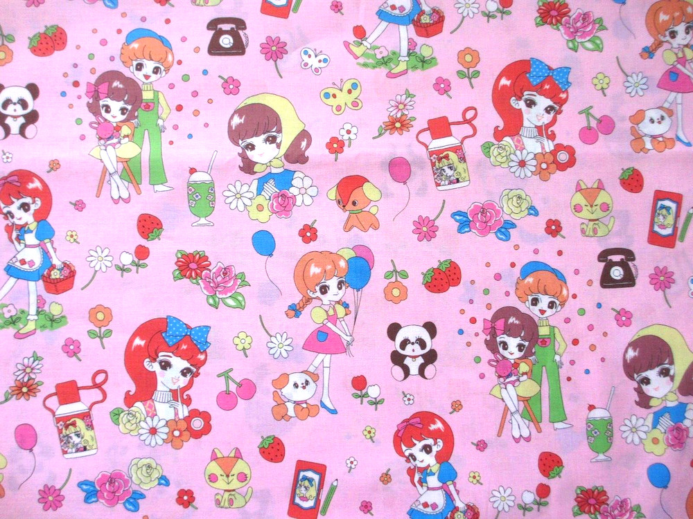 Retro Girls on Pink by Saori Oguchi Made in Japan 3 Yards