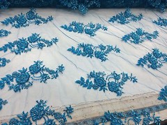 Elegant Turquoise Hand Beaded Mesh Lace.Wedding/Bridal Beaded Fabric.36x50inches