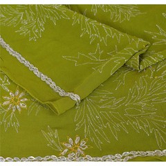 Sanskriti Vintage Pallu Fabric Georgette Hand Beaded Green Design Decor Craft