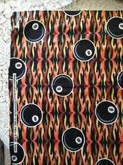 Flames & 8 Ball Cotton Flannel Fabric BTHY Orange Black Pool Game 18×44″