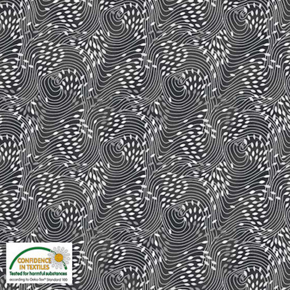 Stof Fillippa’s Line Lines & Oblong Dots Black Cotton Fabric By The Yard