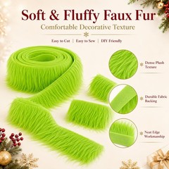 Sukh Shaggy Faux Fur Fabric – 2 x 60 inch Green Faux Fur Trim Precut Fabric Stri